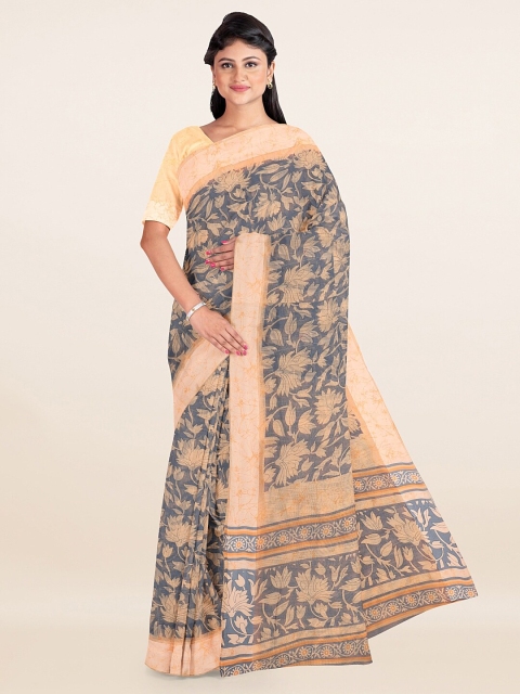 

Pothys Grey & Cream-Coloured Floral Cotton Blend Saree