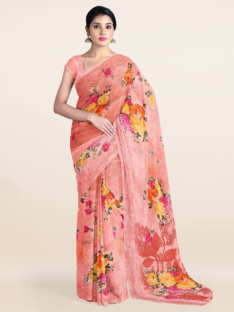 

Pothys Pink & Yellow Floral Printed Saree