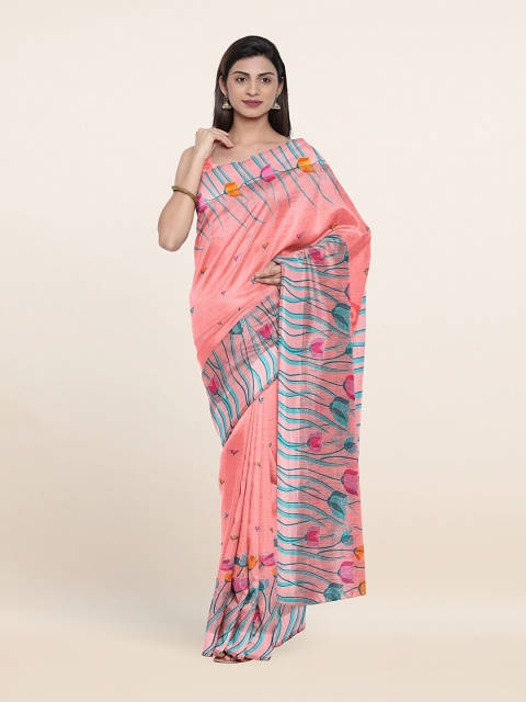 

Pothys Pink & Yellow Floral Cotton Blend Saree