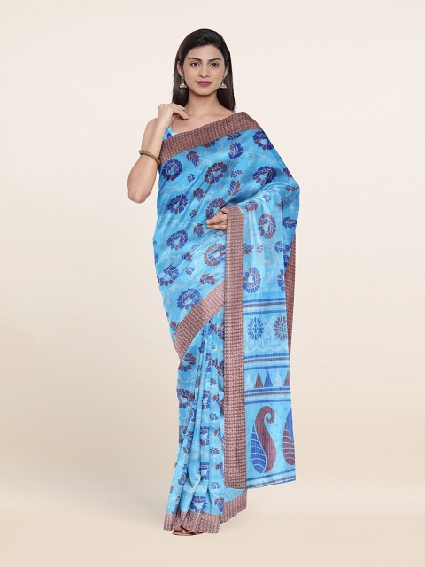 

Pothys Blue & Brown Floral Printed Cotton Saree