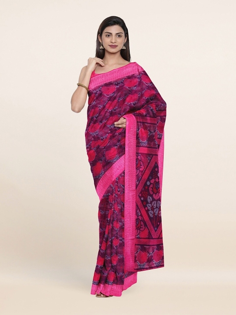 

Pothys Pink & Red Floral Cotton Blend Saree