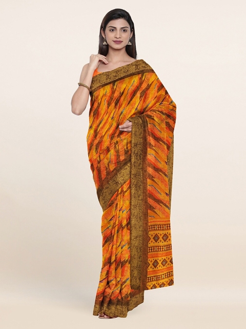 

Pothys Orange & Brown Abstract Printed Saree