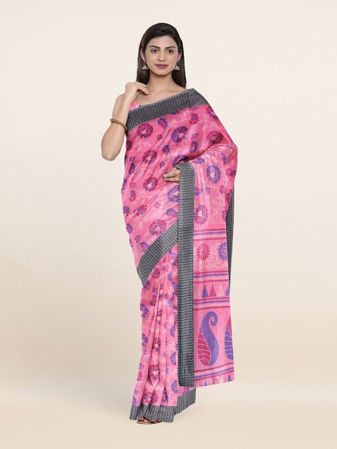 

Pothys Pink & Blue Floral Printed Saree