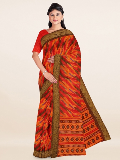 

Pothys Orange & Red Abstract Printed Cotton Blend Saree