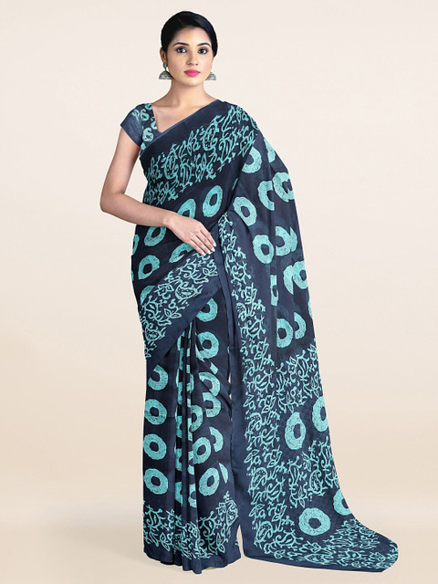 

Pothys Navy Blue & Blue Abstract Printed Saree