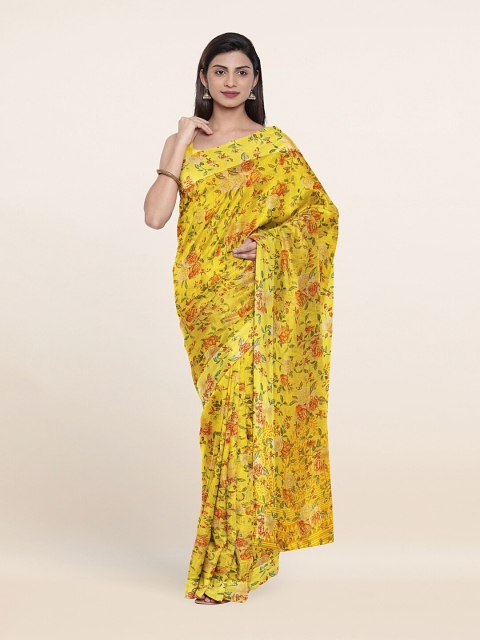 

Pothys Yellow & Orange Floral Printed Cotton Blend Saree