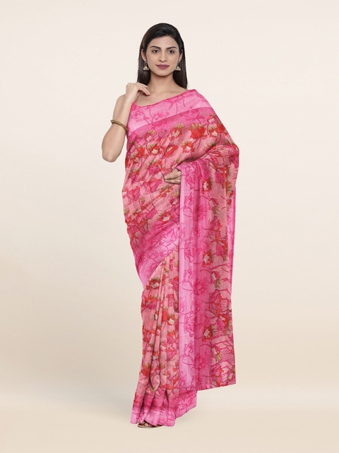 

Pothys Pink & Red Floral Printed Cotton Blend Saree