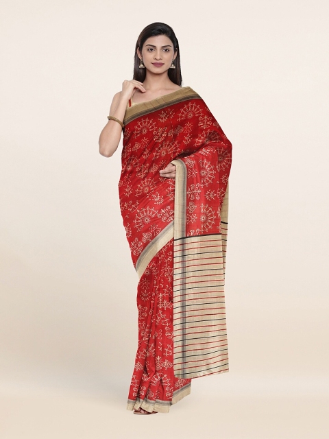 

Pothys Maroon & Beige Warli Printed Zari Cotton BlendSaree