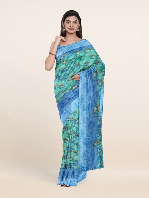 

Pothys Green & Blue Floral Printed Saree