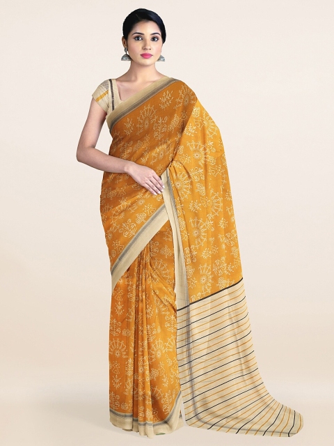 

Pothys Mustard & Beige Ethnic Motifs Printed Saree