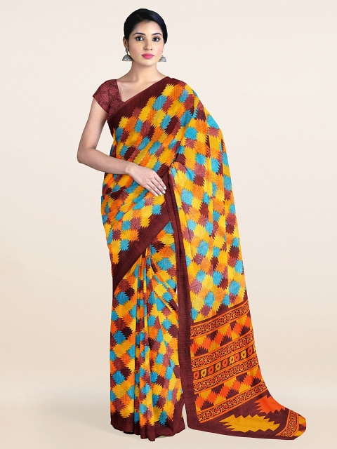 

Pothys Brown & Yellow Geometric Printed Saree