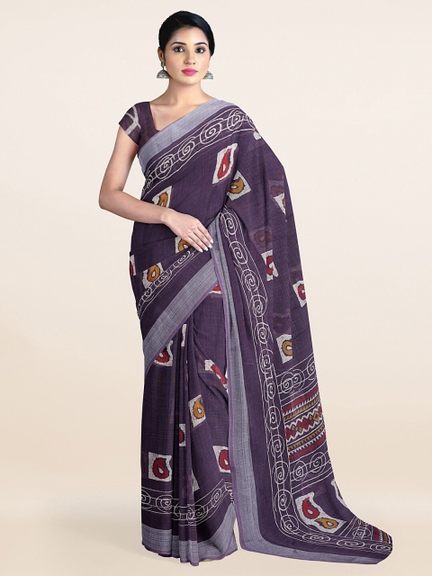 

Pothys Violet & White Paisley Zari Linen Blend Saree