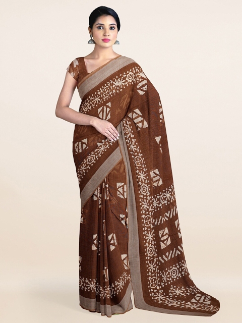 

Pothys Brown & Off-White Abstract Printed Linen Blend Saree