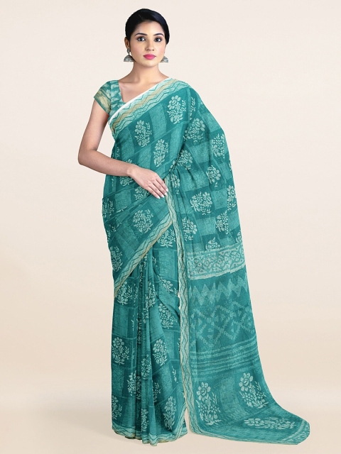 

Pothys Green & Off-White Floral Printed Cotton Saree