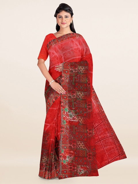 

Pothys Red & Green Ethnic Motifs Printed Saree