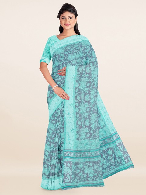 

Pothys Grey & Turquoise Blue Floral Saree