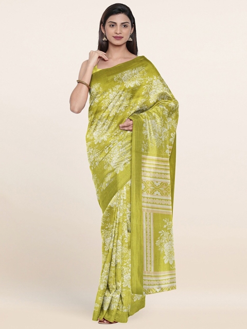 

Pothys Green & White Floral Cotton Blend Saree