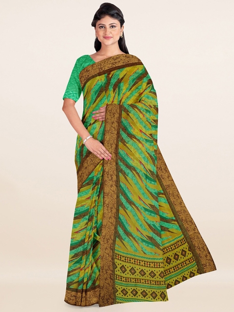 

Pothys Green & Brown Abstract Printed Cotton Blend Saree