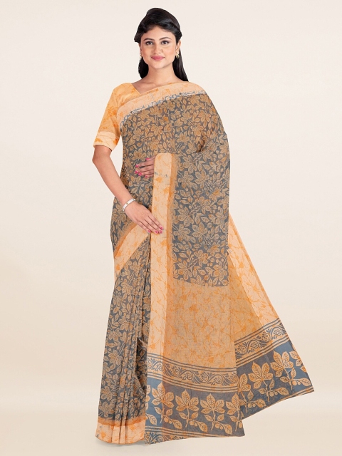 

Pothys Grey & Peach Floral Printed Cotton Saree