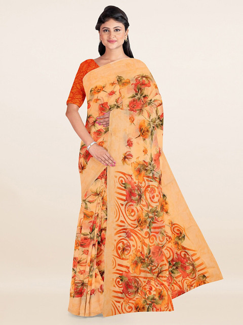 

Pothys Peach & Multi Color Floral Printed Cotton Saree