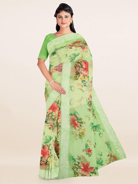 

Pothys Green & Red Floral Cotton Blend Saree