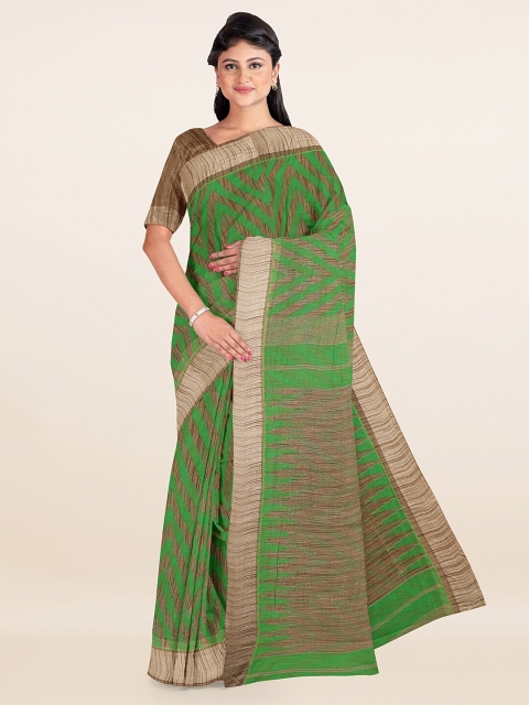 

Pothys Green & Brown Cotton Blend Saree