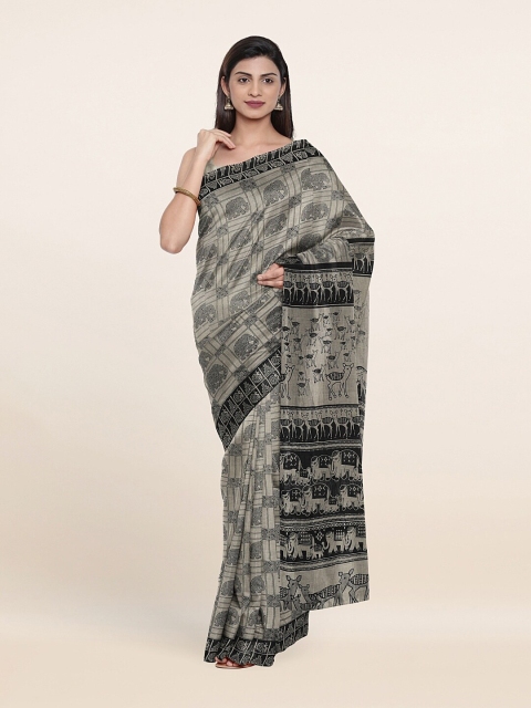 

Pothys Grey & Black Ethnic Motifs Printed Pure Cotton Saree