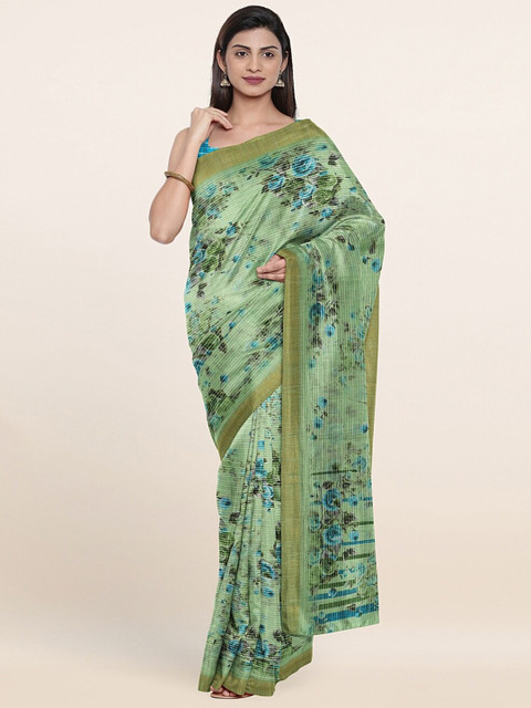 

Pothys Green & Blue Floral Cotton Blend Saree