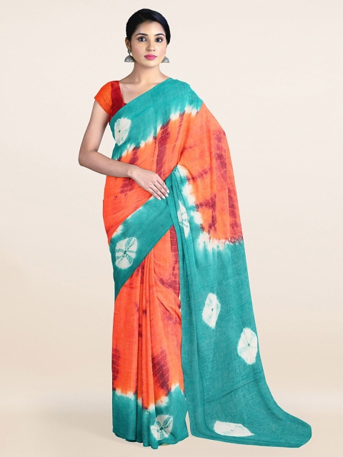 

Pothys Orange & Teal Tie and Dye Pure Cotton Saree