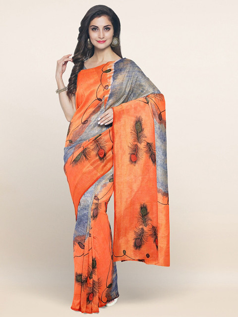 

Pothys Orange & Blue Ethnic Motifs Pure Cotton Saree