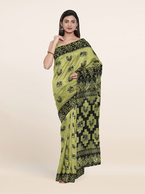 

Pothys Green & Black Ethnic Motifs Pure Cotton Saree