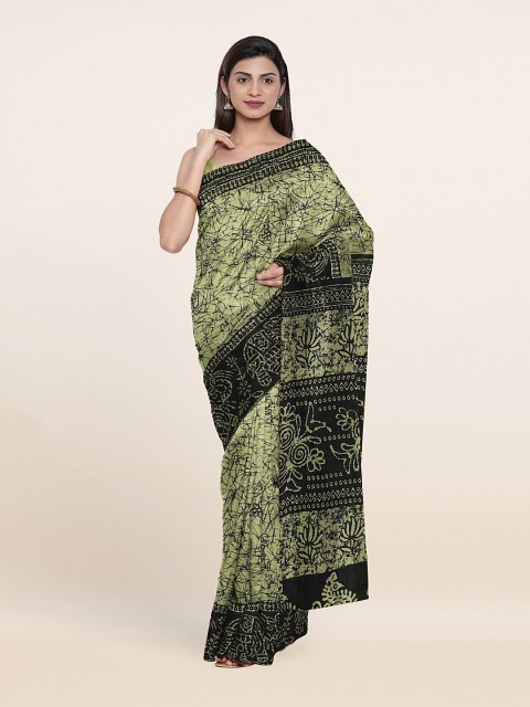 

Pothys Fluorescent Green & Black printed Pure Cotton Saree