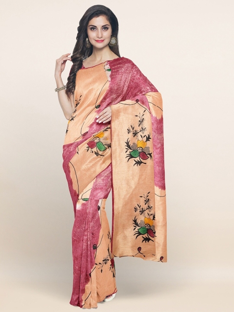 

Pothys Cream-Coloured & Pink Floral Printed Pure Cotton Saree