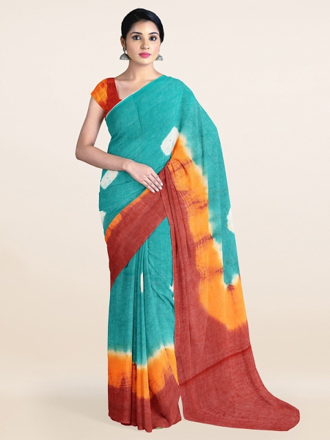 

Pothys Turquoise Blue & Rust Tie and Dye Pure Cotton Saree