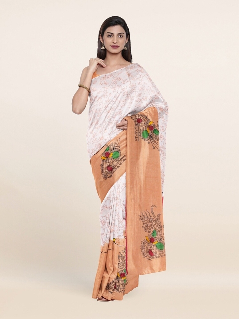 

Pothys Off White & Peach-Coloured Floral Pure Cotton Saree