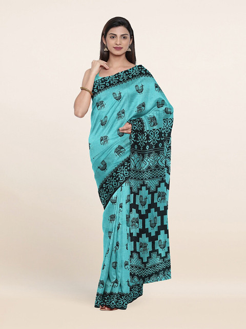 

Pothys Blue & Black Ethnic Motifs Pure Cotton Saree