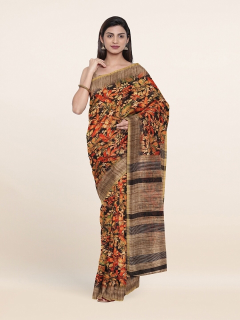 

Pothys Black & Orange Floral Saree
