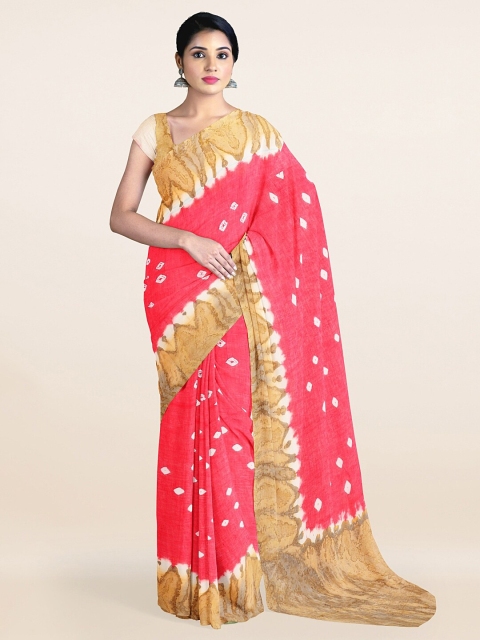 

Pothys Pink & Brown Bandhani Pure Cotton Saree