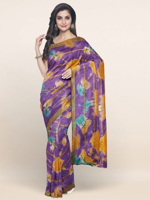 

Pothys Purple & Yellow Abstract Printed Pure Cotton Saree