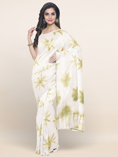 

Pothys Off White & Green Tie and Dye Pure Cotton Saree
