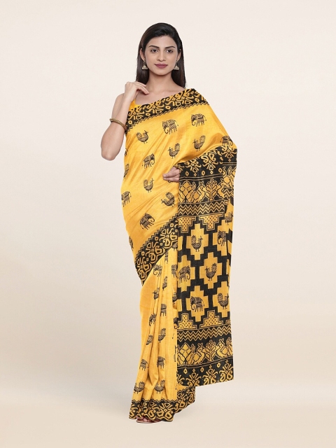 

Pothys Yellow & Black Printed Pure Cotton Saree