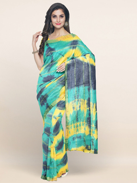 

Pothys Blue & Yellow Tie & Dye Printed Pure Cotton Saree