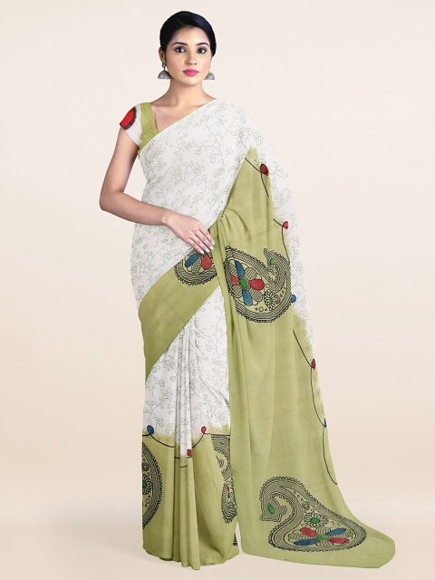 

Pothys Off White & Green Ethnic Motifs Printed Pure Cotton Saree