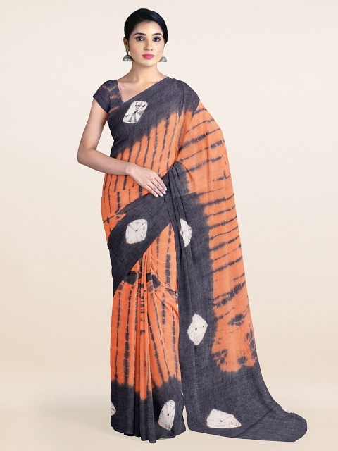 

Pothys Peach-Coloured & Blue Tie and Dye Pure Cotton Saree