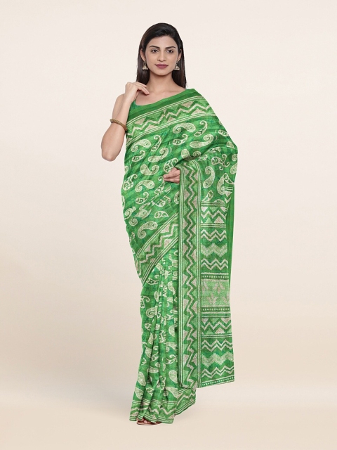 

Pothys Green & White Paisley Saree