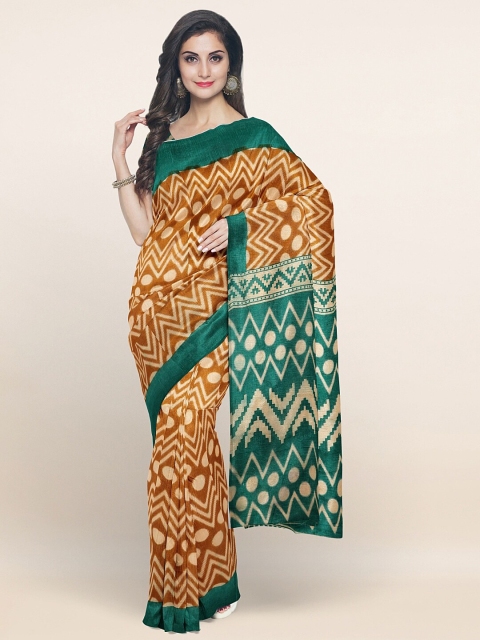 

Pothys Mustard & Green Geometric Printed Pure Cotton Saree