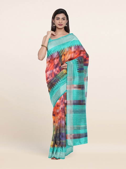 

Pothys Turquoise Blue & Orange Printed Saree