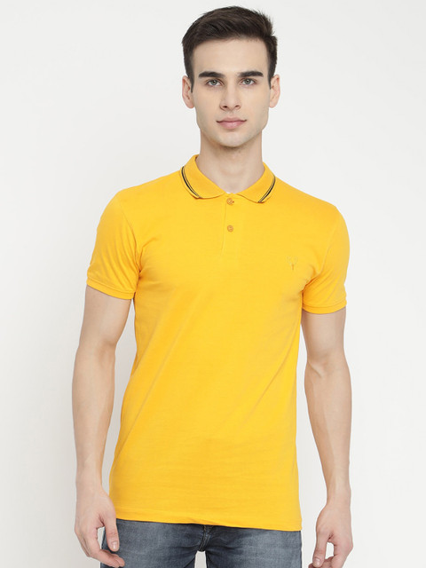 

V2 Value & Variety Men Mustard Yellow & Black Solid Cotton Polo Collar T-shirt