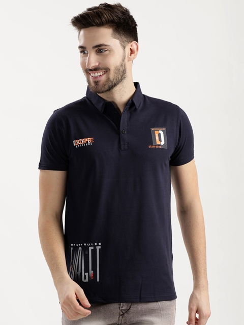 

V2 Value & Variety Men Navy Blue Printed Polo Collar T-shirt