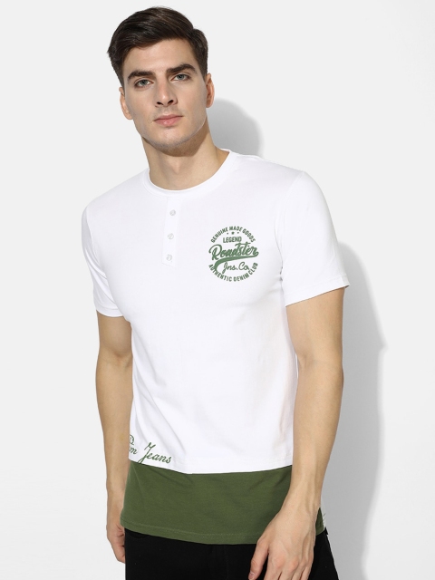 

V2 Value & Variety Men White Henley Neck Applique T-shirt